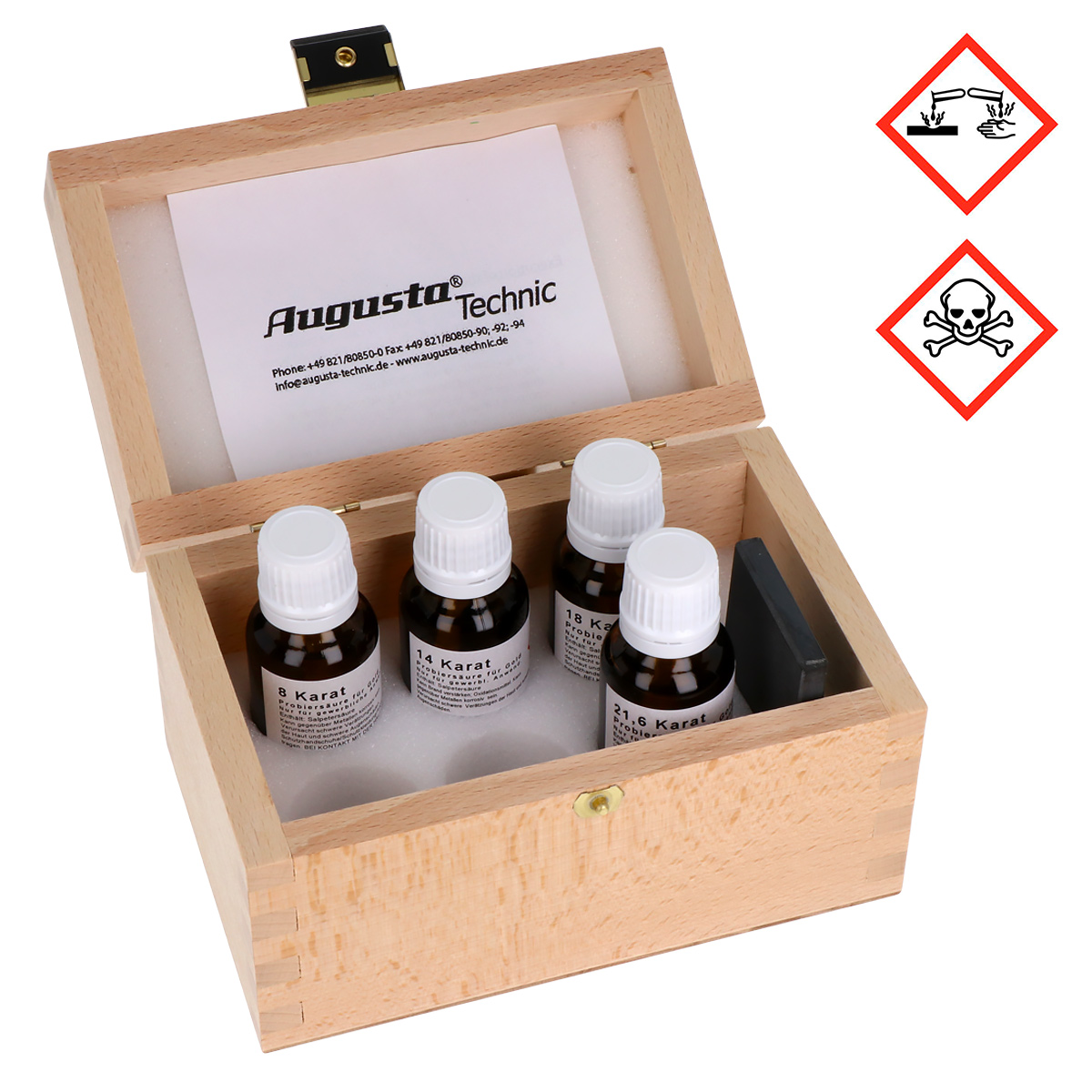 Probiersäurekasten mit Prüfsäure für Gold Probiersäurekasten mit Prüfsäure für Gold