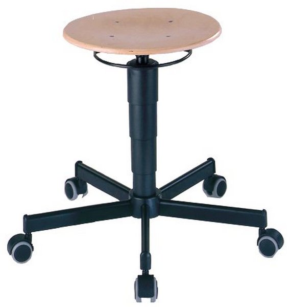 Sgabello girevole in legno con rotelle