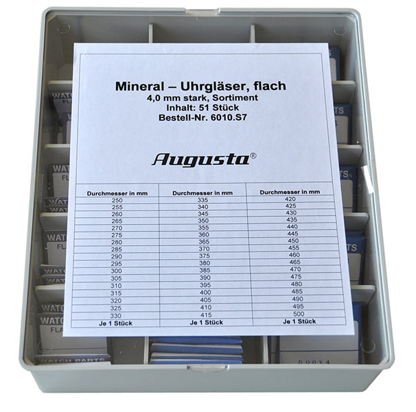 Assortiment of mineral watch glasses, flat