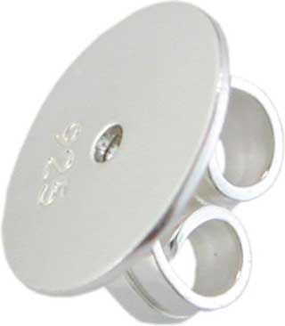 Ear stud nuts with disc, white gold 333, 6 mm