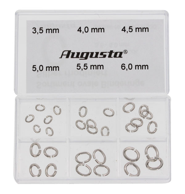 Assortimento anellini ovali, argento rodiato, 3,5 - 6 mm, 30 pz.