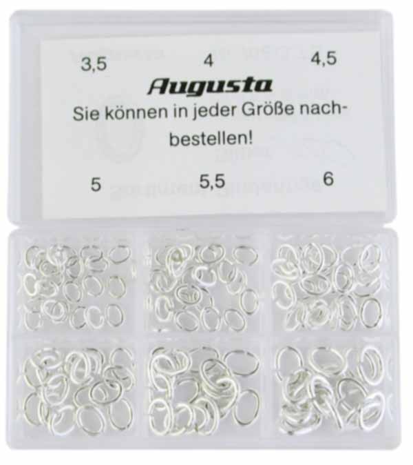 Assortimento anelli ovali, argento, 3,5 - 6 mm, 120 pz. Assortimento anelli ovali, argento, 3,5 - 6 mm, 120 pz.