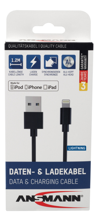 Ansmann Lightning USB data and charging cable 120 cm
