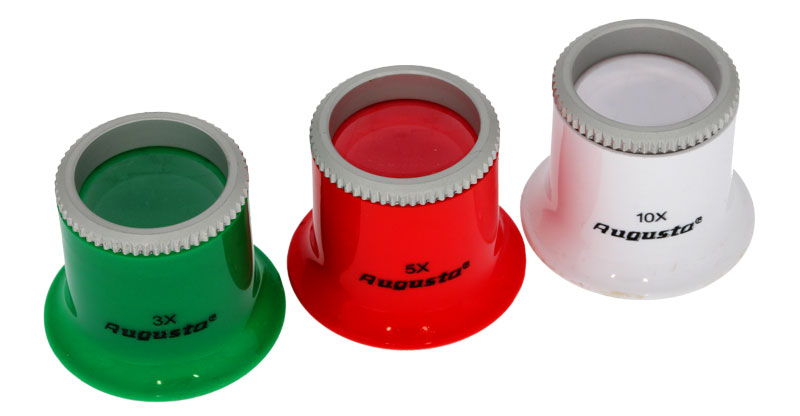 Set coloured watchmakers eye loupes