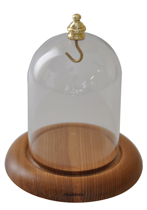 Campana di vetro porta orologi da tasca con base in legno marrone chiaro